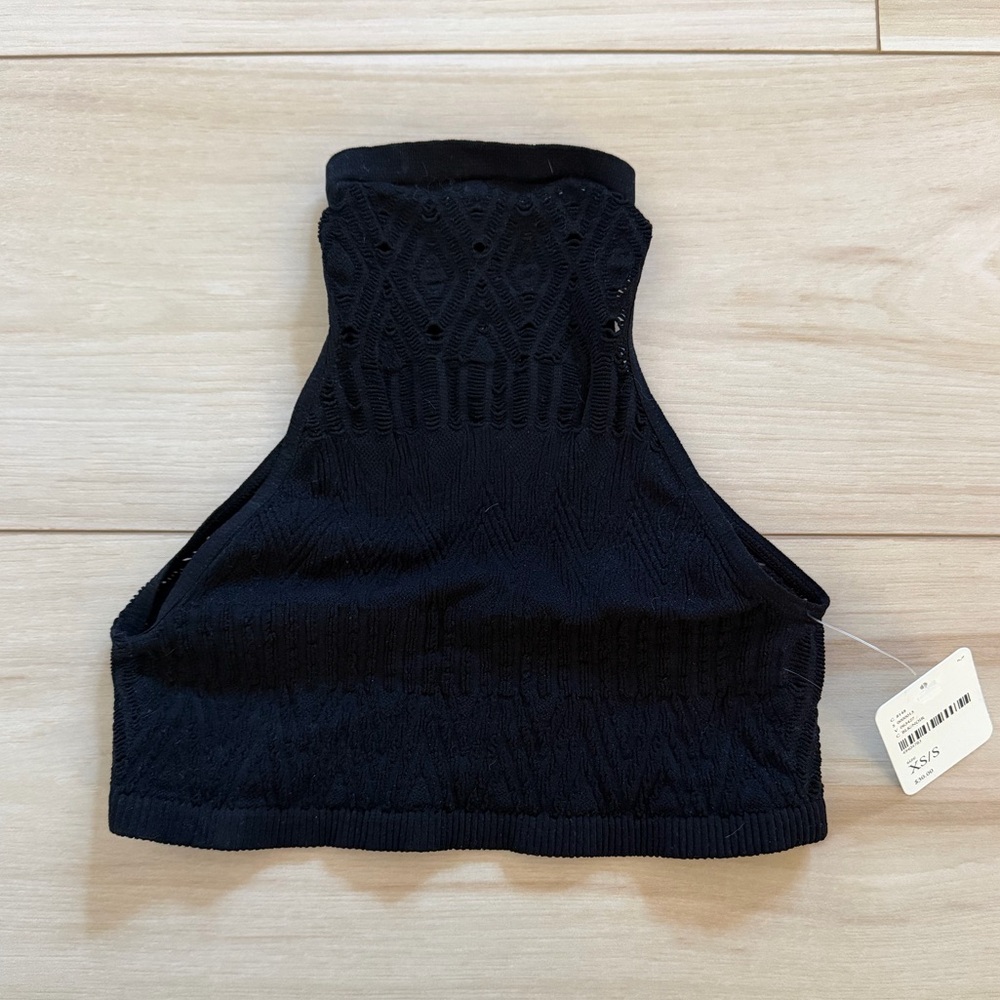 NWT Free People Black Faux Crochet Mock Neck Brami